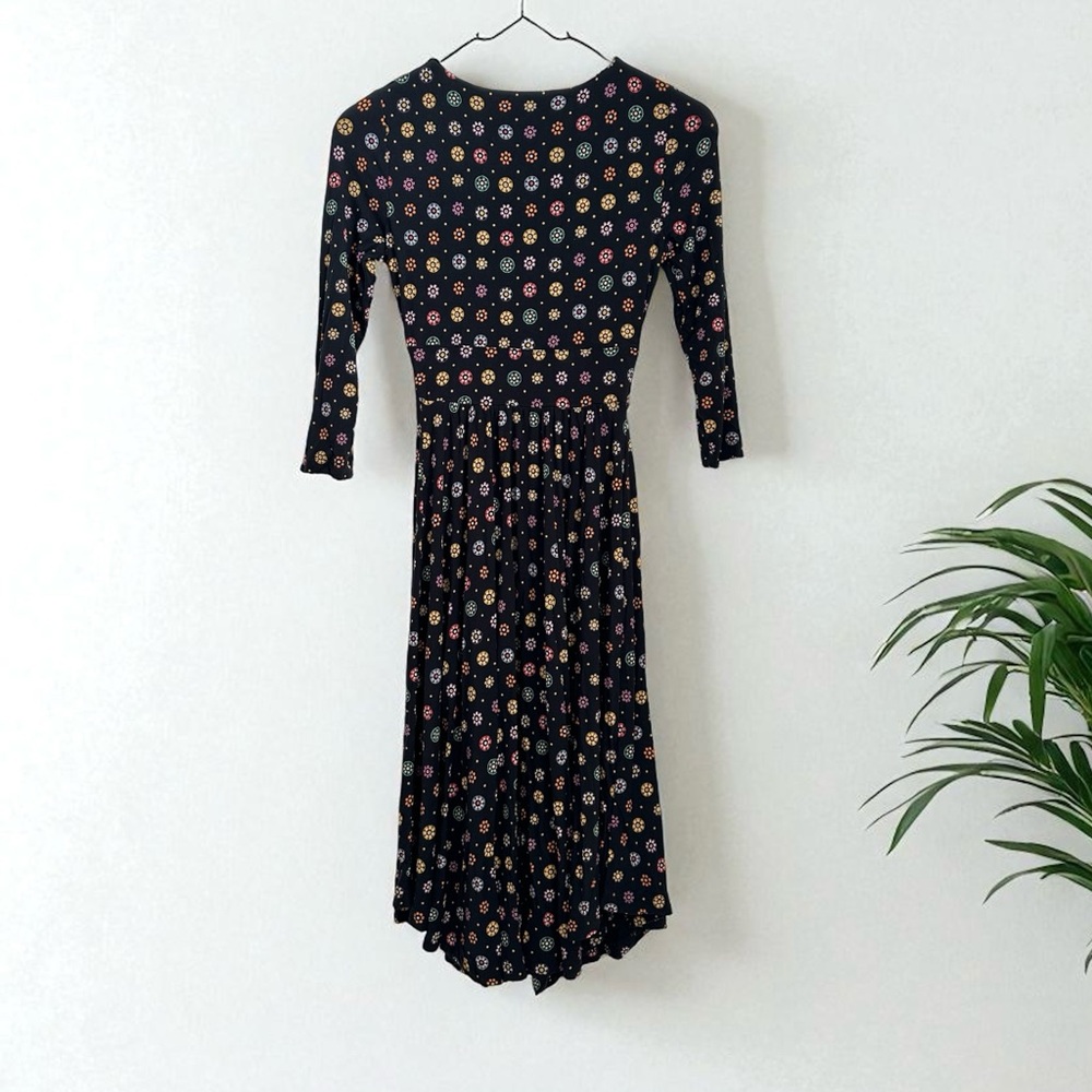 Anthropologie Women’s Maeve Black Floral Rayon 3/4 Sleeve Dress Size XS - Picture 4 of 12
